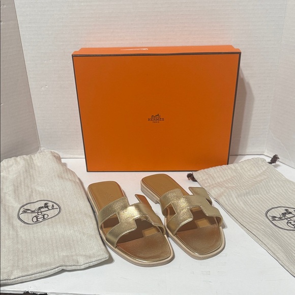 Hermès Oran Gold Slide Sandals New - Picture 1 of 5